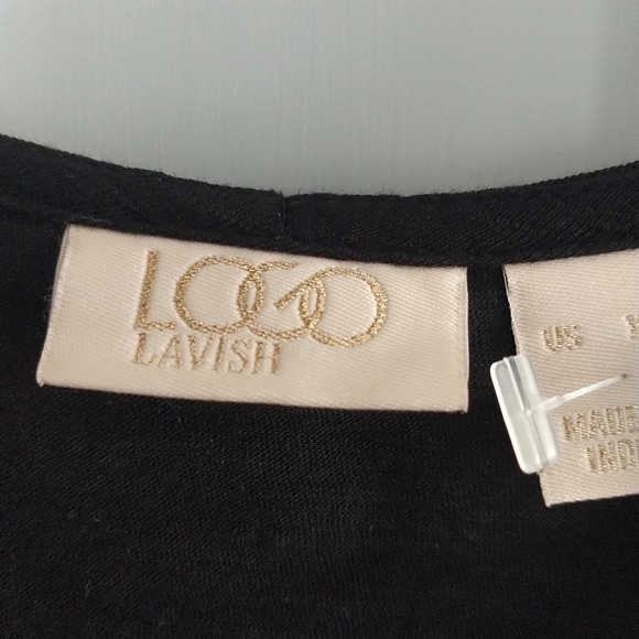 LOGO Lavish Embroidered Black Mesh Slub Knit Top XL - Picture 4 of 12